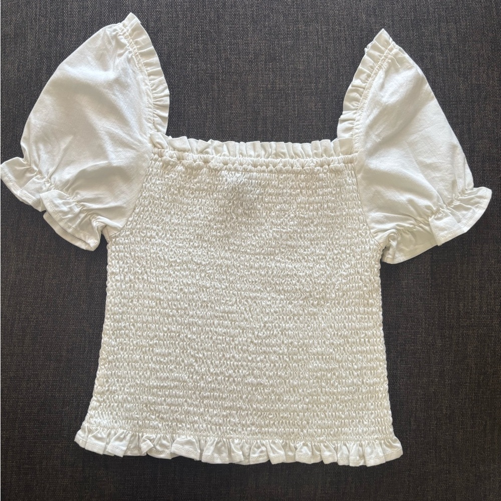 NWOT OAT White Ruffled Smocked Top.